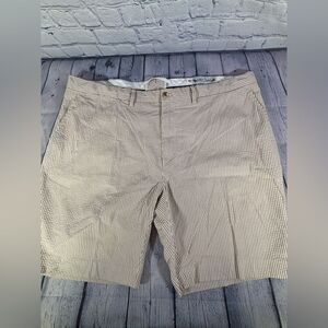 POLO Ralph Lauren Flat Front Classic Preppy White Tan Seersucker Shorts 42